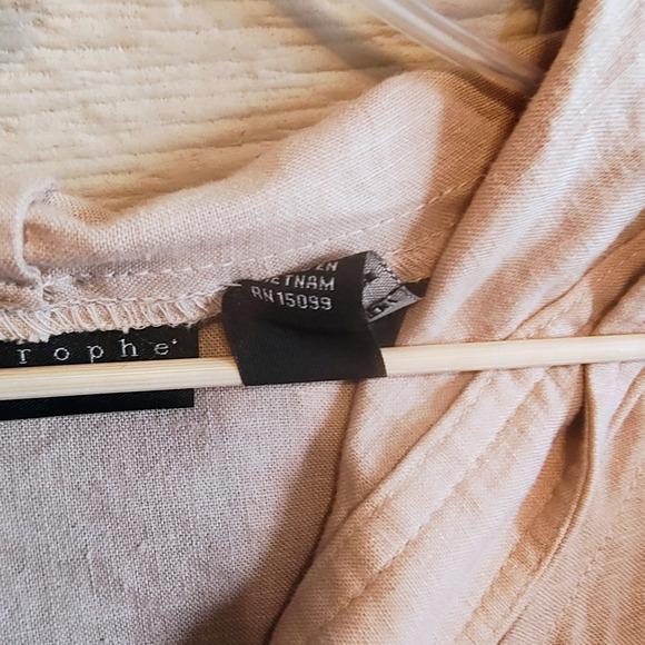 Vintage Apostrophe Beige Hooded Shirt Jacket XL Linen Blend Drawstring - Picture 4 of 8